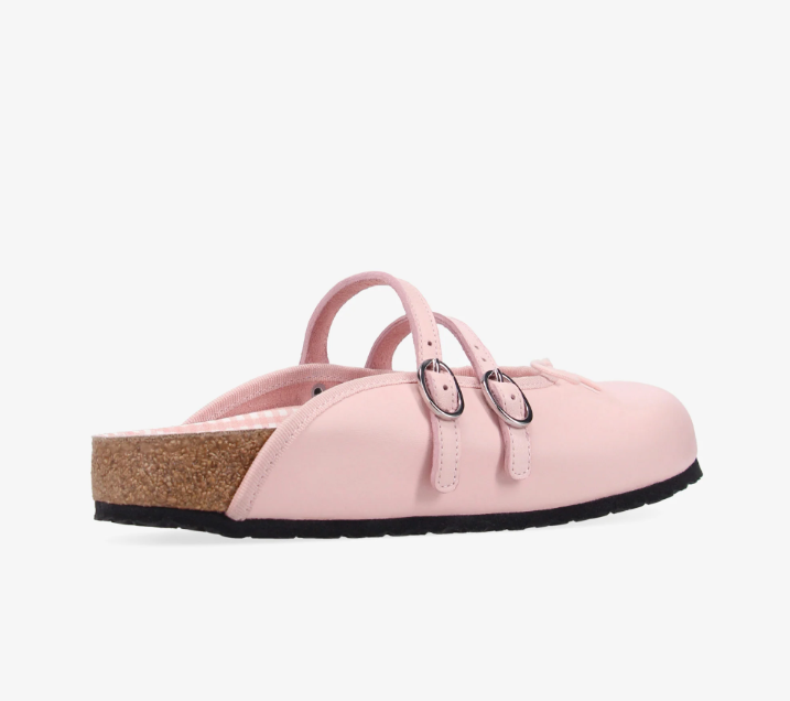 Pink Leather Slip-On Mules