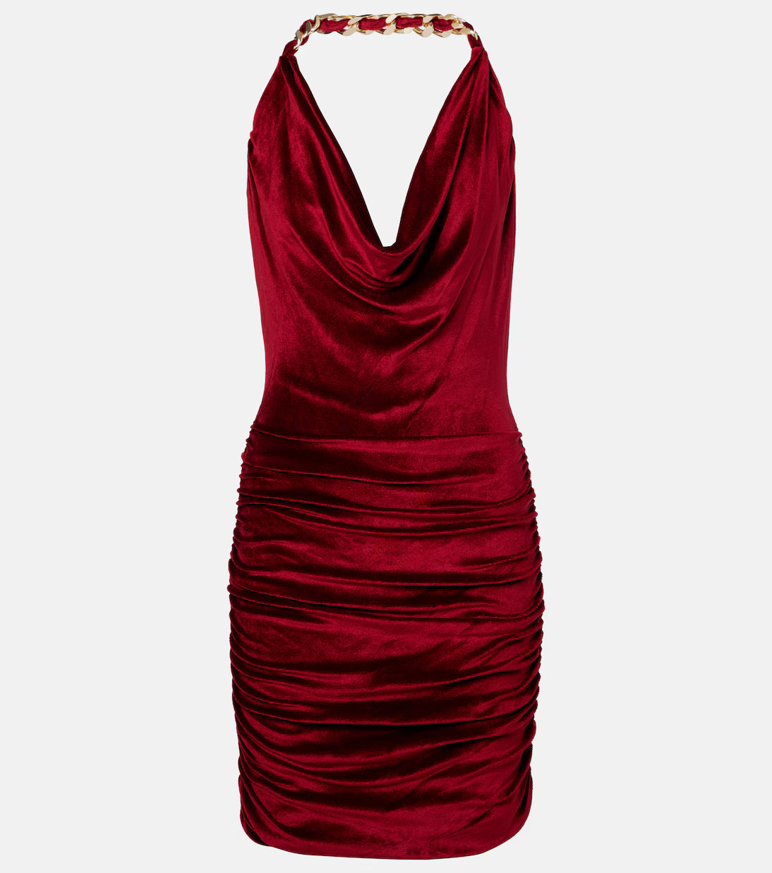 Chain-detail draped velvet minidress